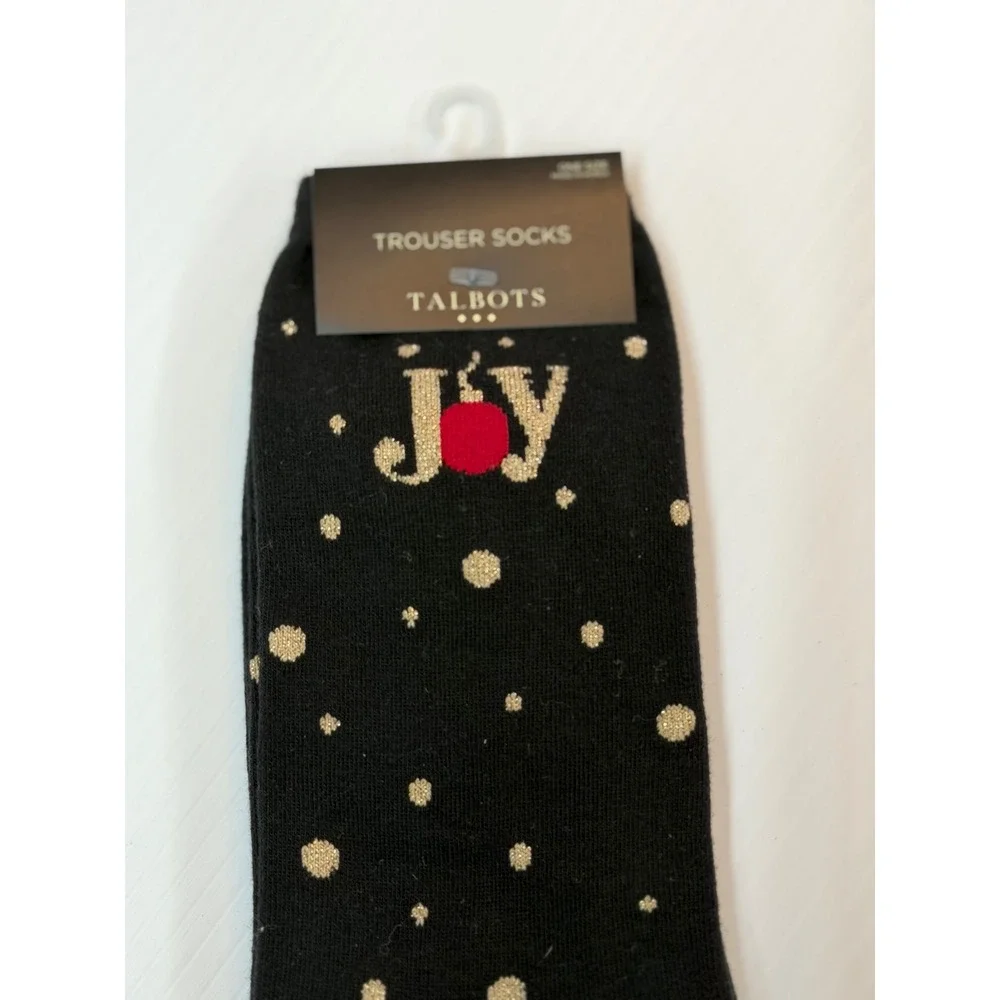 Talbots Trouser Socks Black Gold Joy Holiday Polka Dot Christmas One Size Womens